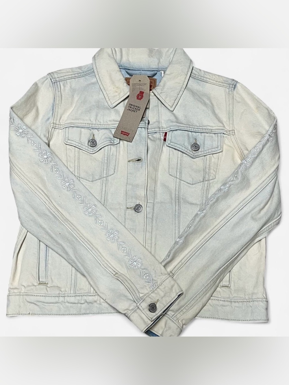 Levi's Original Trucker Jacket, Bleach Light wash with Floral Design